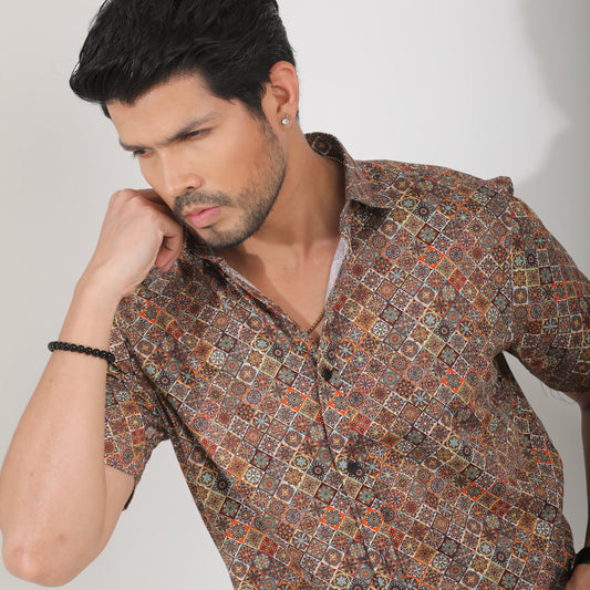 Multi color Indian Digital Printed Half Sleeve Shirts