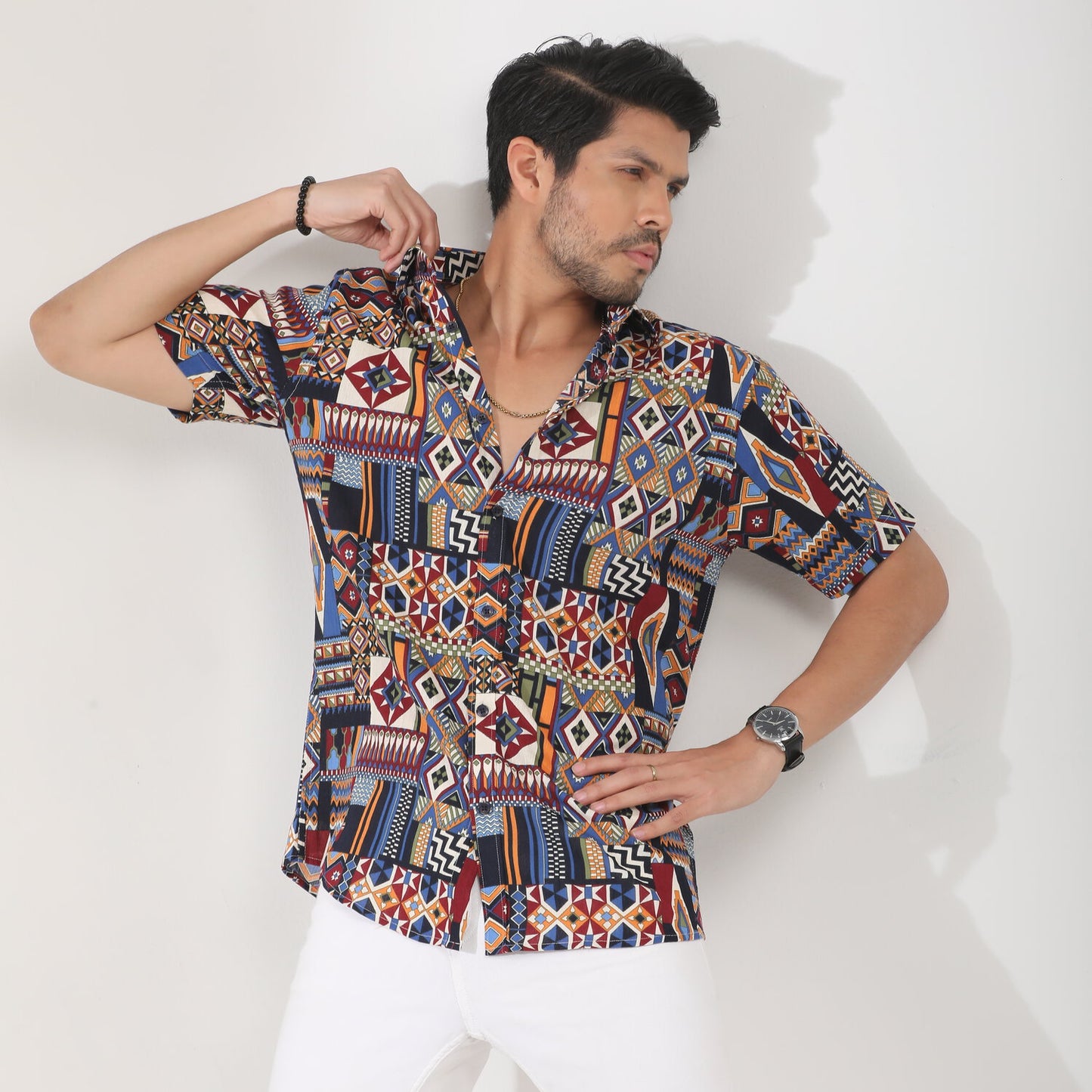 Digital Printed Ethnic Cotton Fabric Half Sleeve Shirts