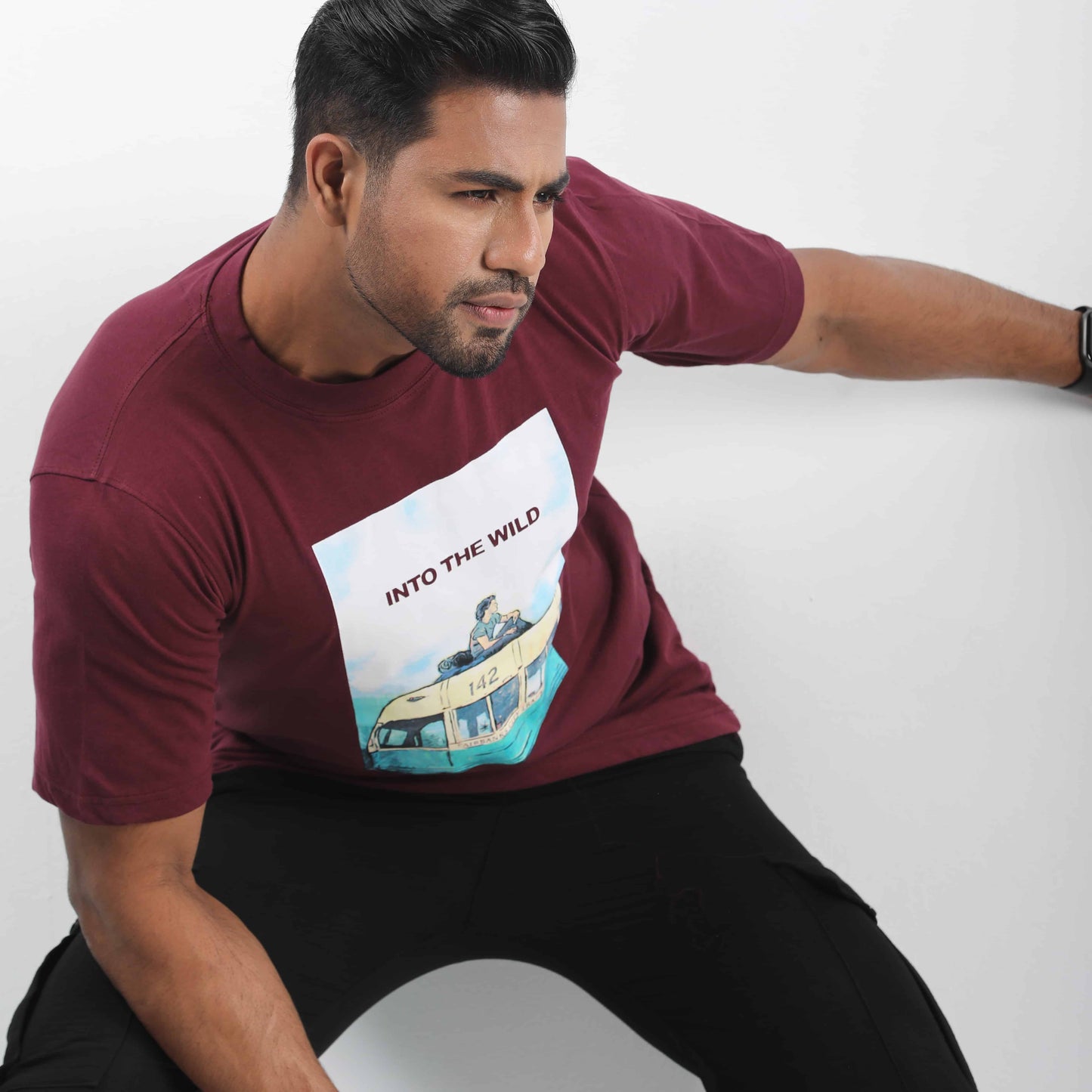 Into The Wild Print Maroon Colour T-shirt