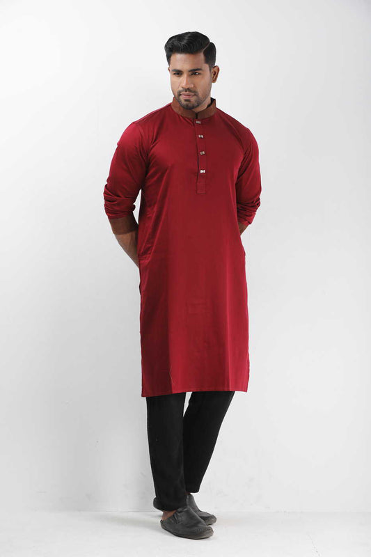 Solid Red Collar Contrast Exclusive Panjabi.
