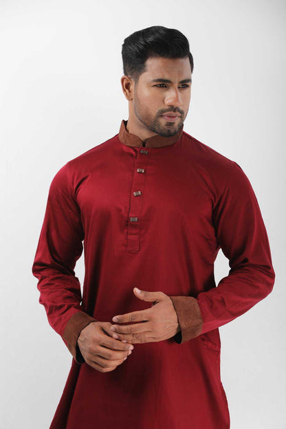 Solid Red Collar Contrast Exclusive Panjabi.