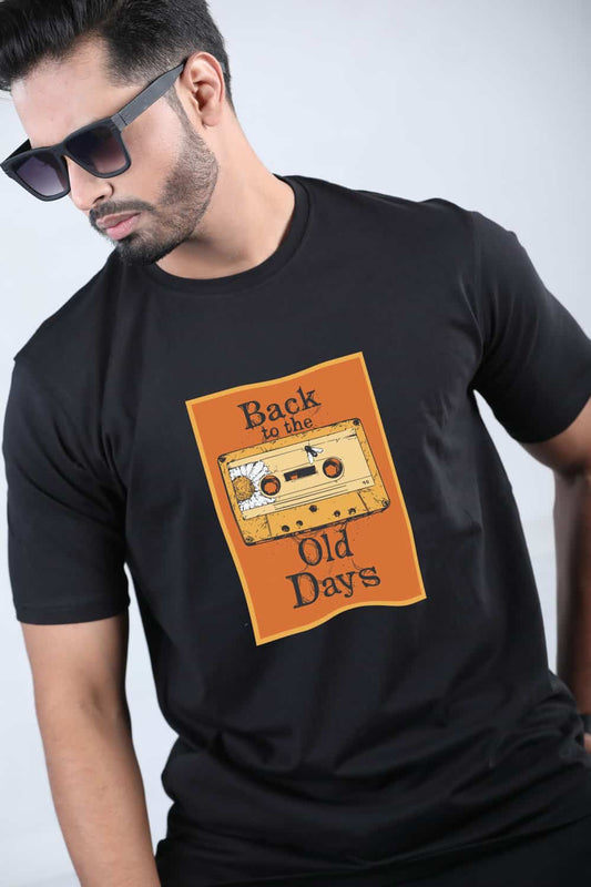 Black Cotton Back To Old Days T-shirt