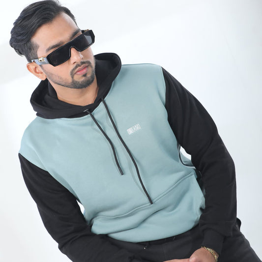 Turquoise and Black Hand  Contrast Hoodie