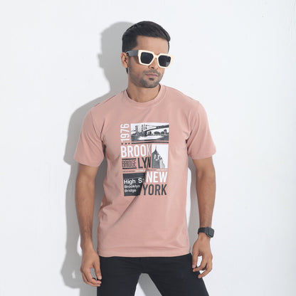 Pastel Pink NY City Printed Cotton T-shirt