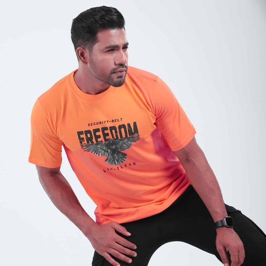 Orange Color Freedom Printed Color T-shirt