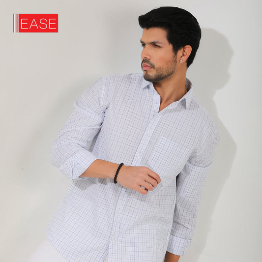 White and Blue Check Formal  Full Sleeve Shirt