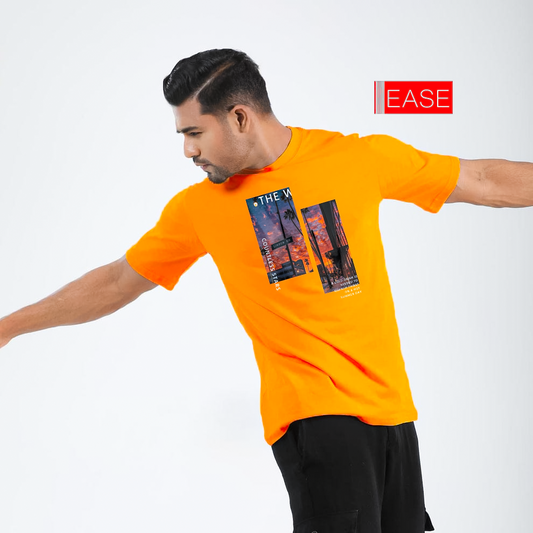 Orange Color City Printed Cotton T-shirt