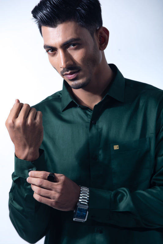 Bottle Green Color Exclusive Solid Full Sleeve Shirt