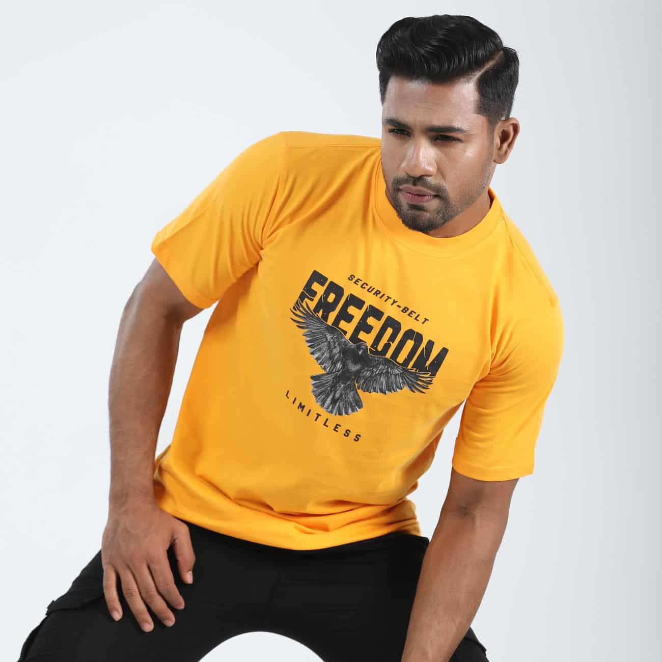 Freedom Print Yellow Colour T-shirt