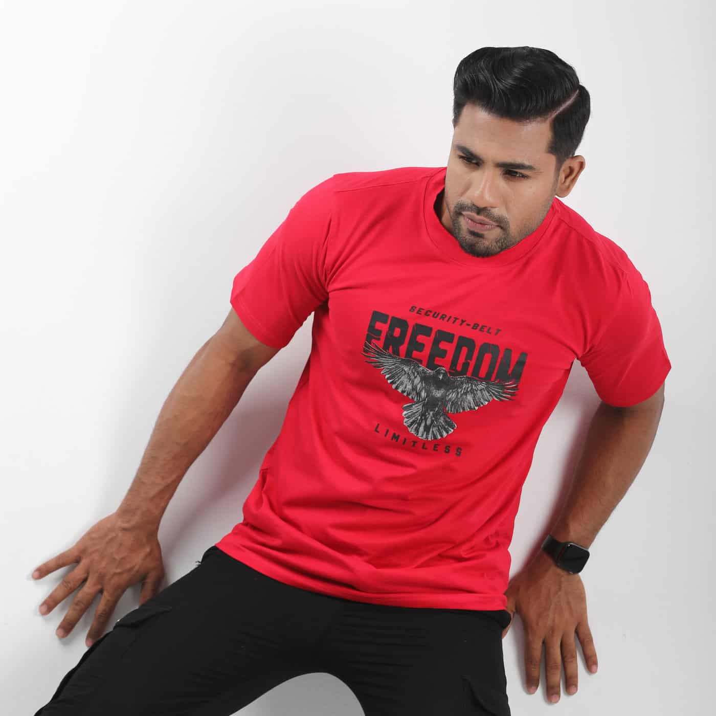 Red Color Freedom Printed T-shirt