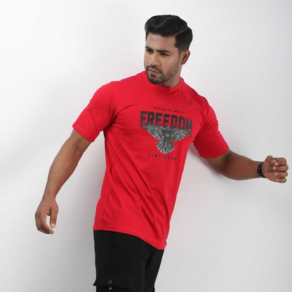 Red Color Freedom Printed T-shirt