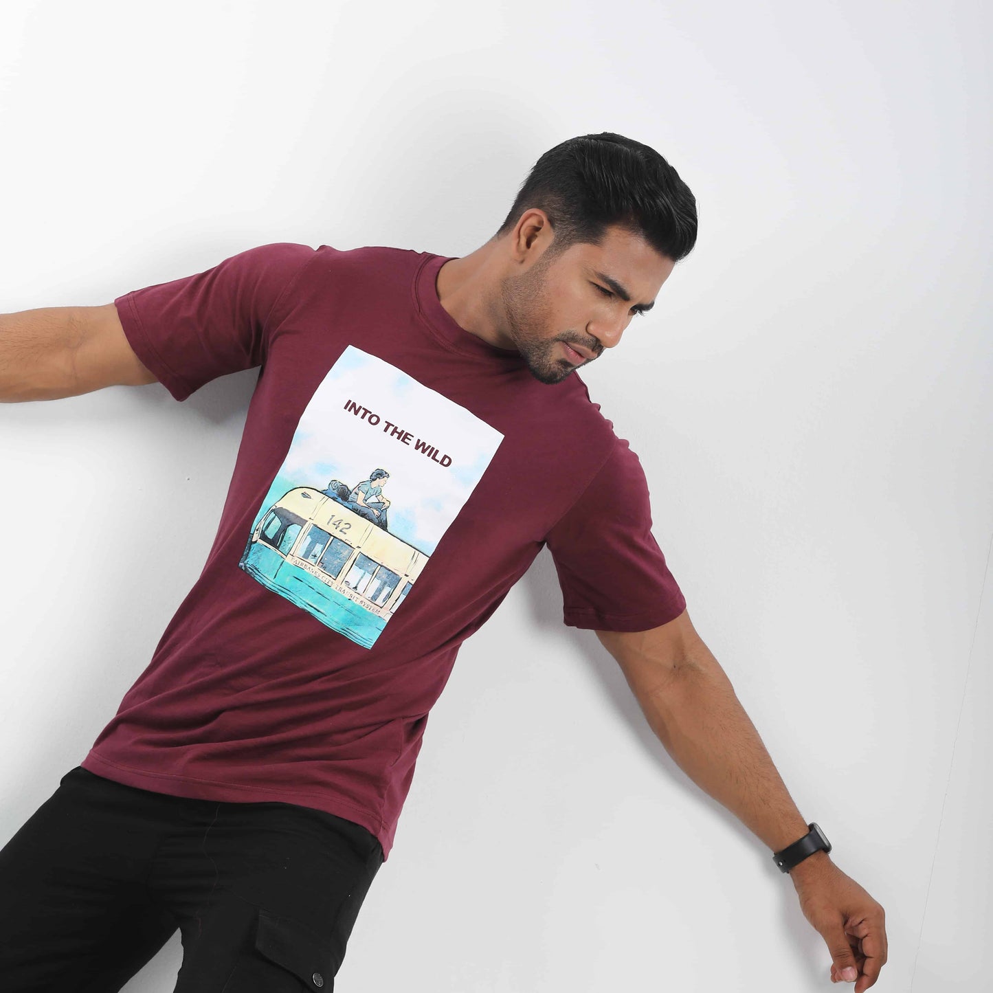 Into The Wild Print Maroon Colour T-shirt