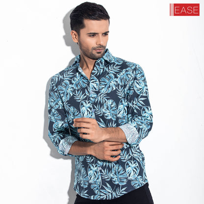 Midnight Blue and Sky Printed Full Sleeve Shirt
