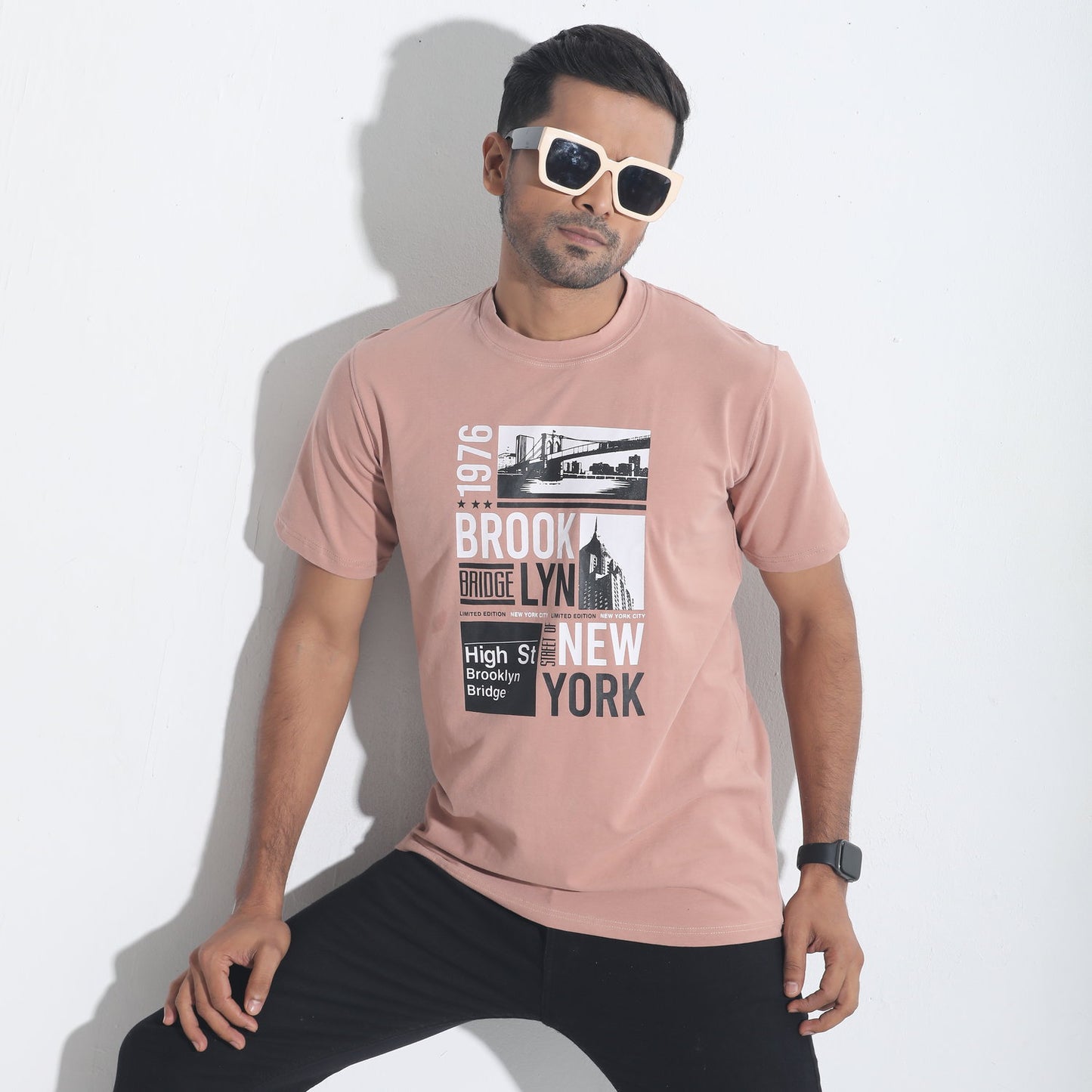 Pastel Pink NY City Printed Cotton T-shirt