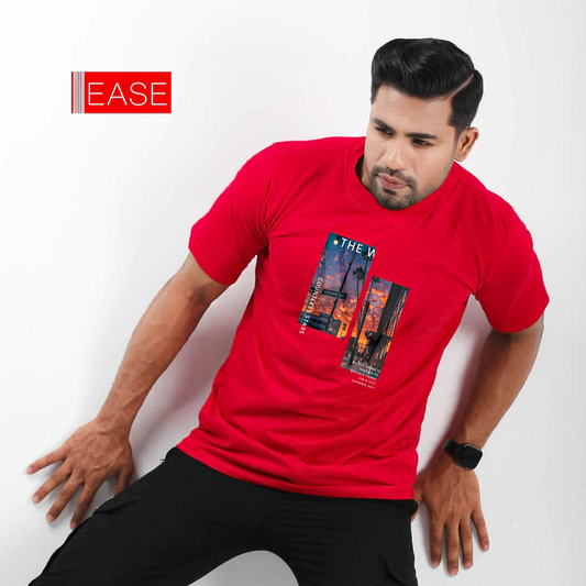 Red Color City Sky printed Cotton T-shirt