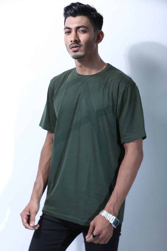Olive Printed Cotton T-Shirt